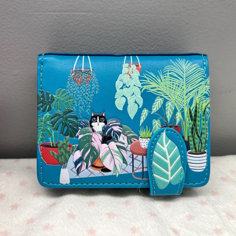 Woman’s Wallet Small : Cats Plant Life Teal